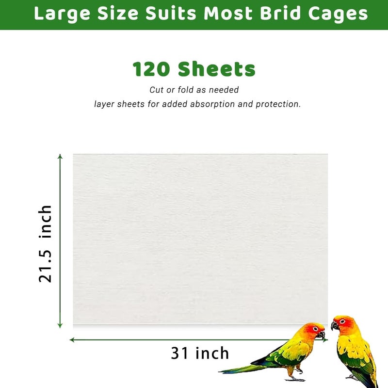 ZiKON 120 Pcs Bird Cage Liner Papers Big Size Cage Paper Liners Disposable Cage Paper Liners Precut Absorbent Cushion Pad Mat Accessories for Pet Bird Parrot - Image 2